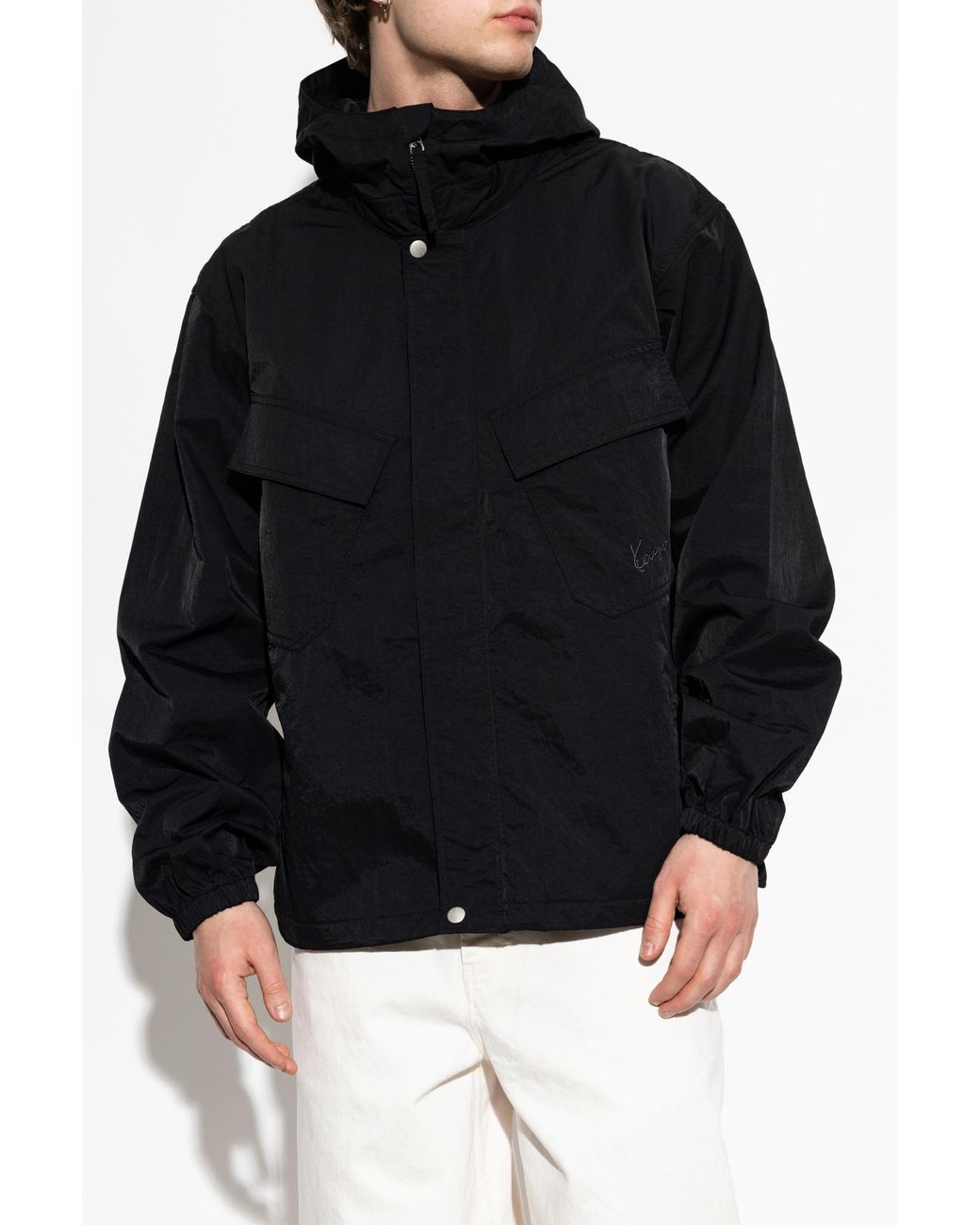 KENZO Black Jacket With Hood for men