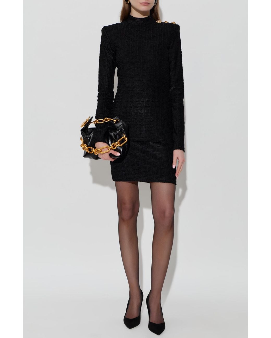 Balmain Black Top With Decorative Buttons On The Shoulder
