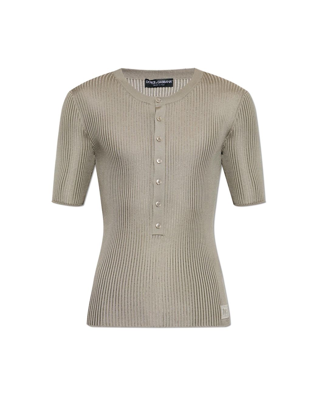 Dolce & Gabbana Gray Silk T-Shirt With Logo Patch for men