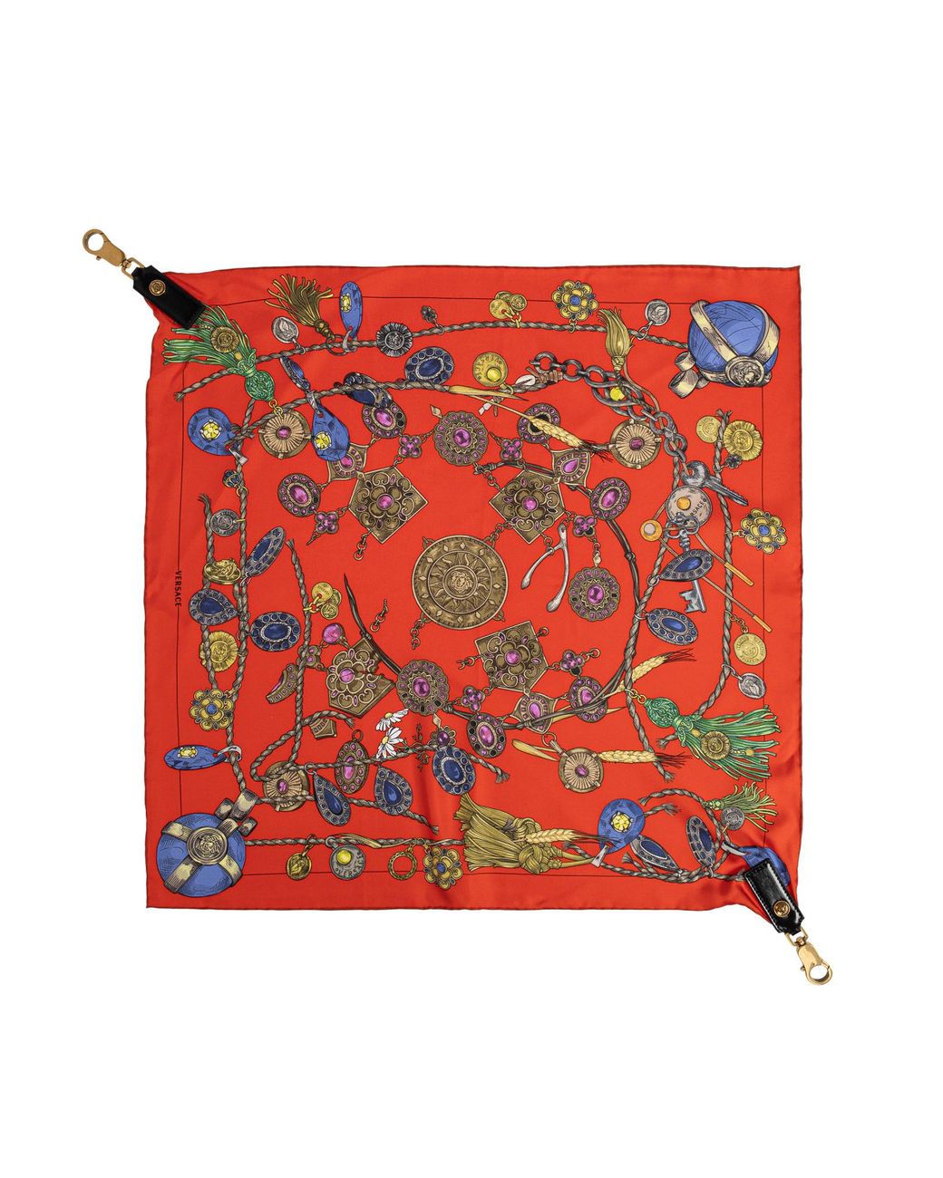 Versace Red Silk Scarf With "Broken Jewels" Print