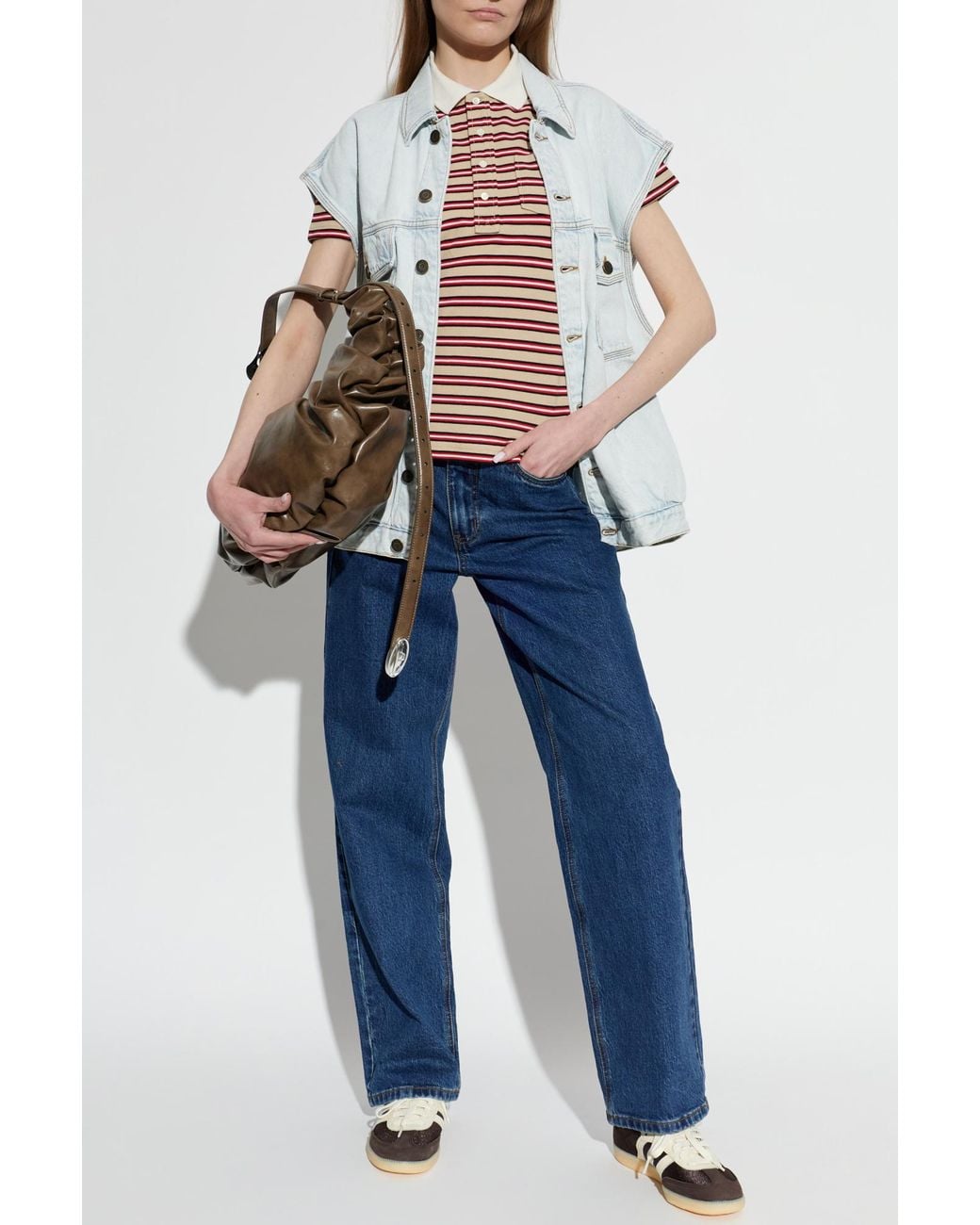 A.P.C. Red Striped Pattern Polo