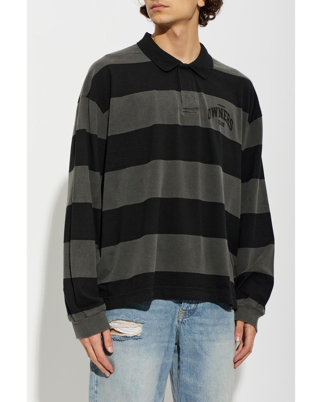 Represent Black Striped Polo for men