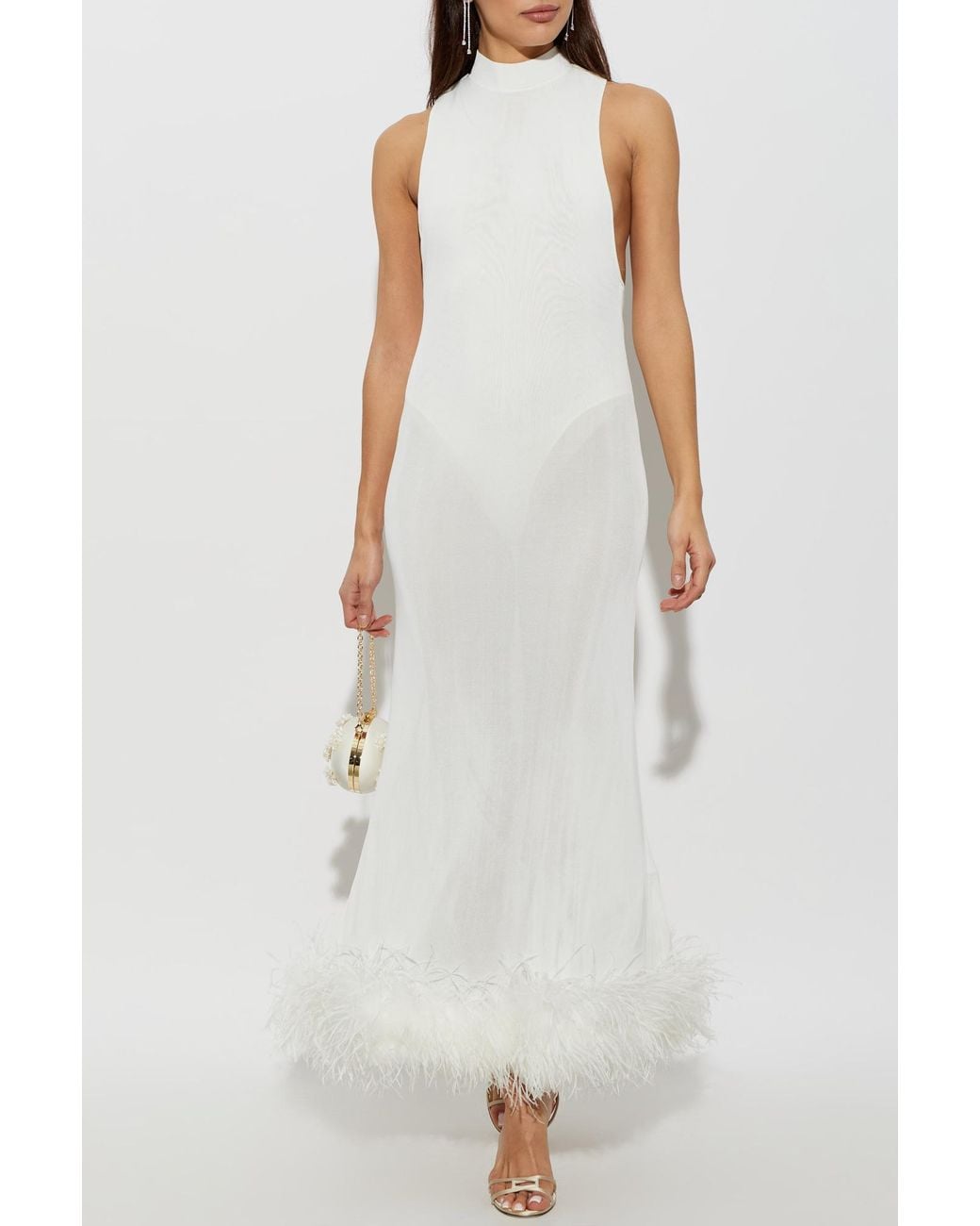 Self-Portrait White Lace Dress With Ostrich Feathers