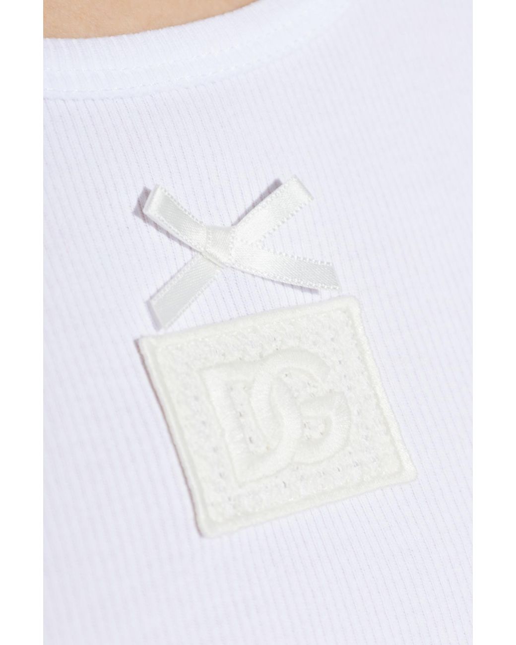 Dolce & Gabbana White Ribbed Top With Logo Patch
