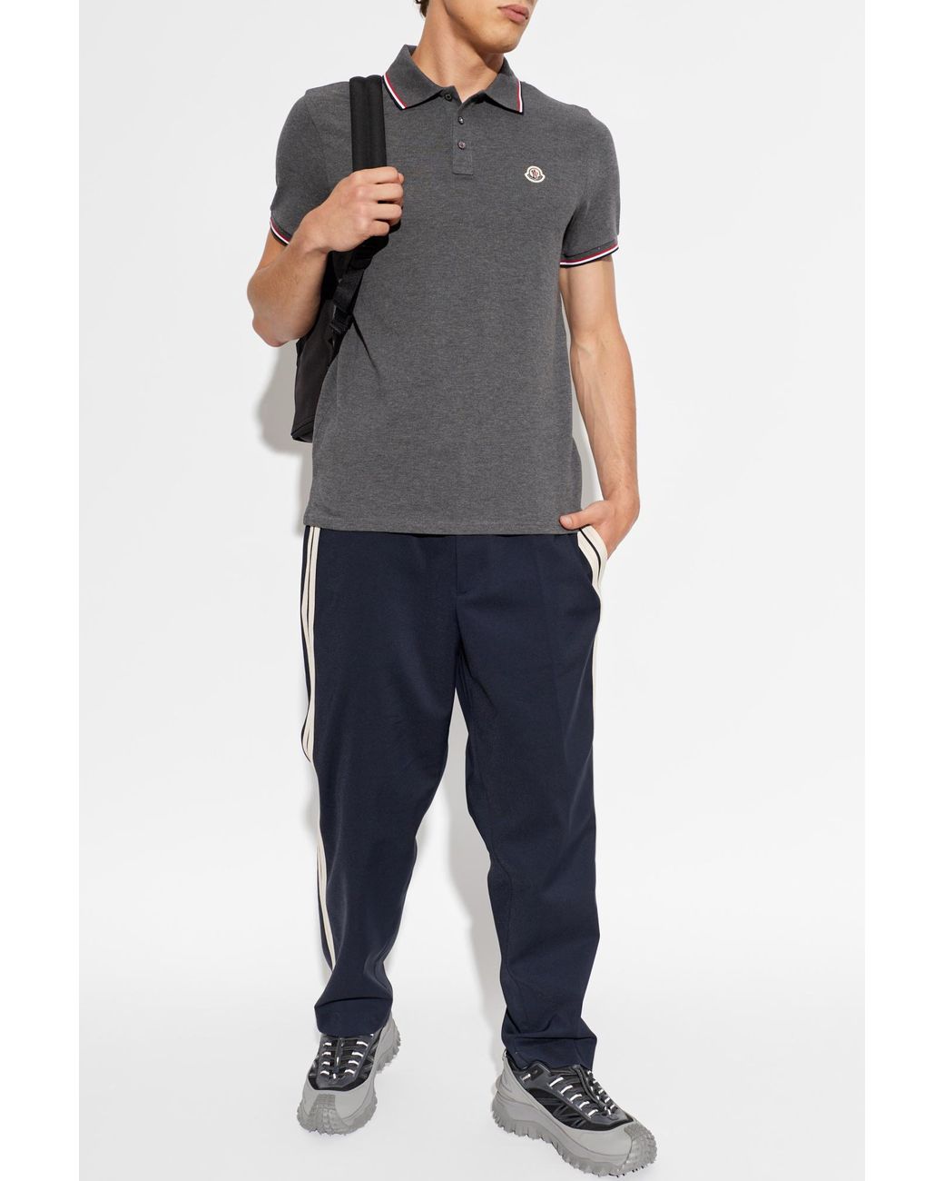 Moncler Gray Polo With Logo Patch for men
