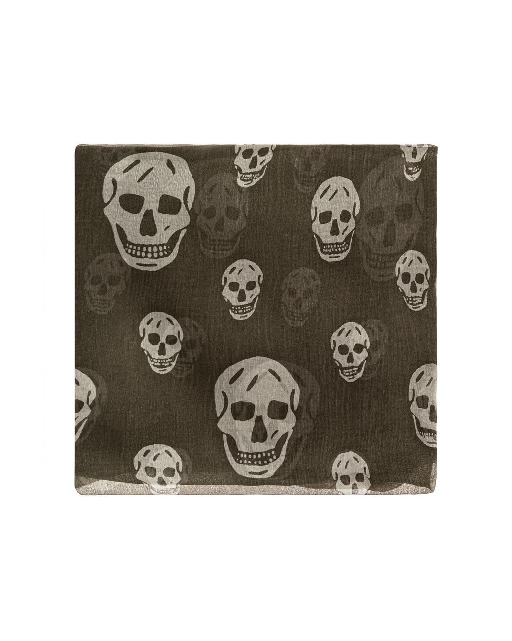 McQueen Green Silk Scarf With Iconic Skull Motif