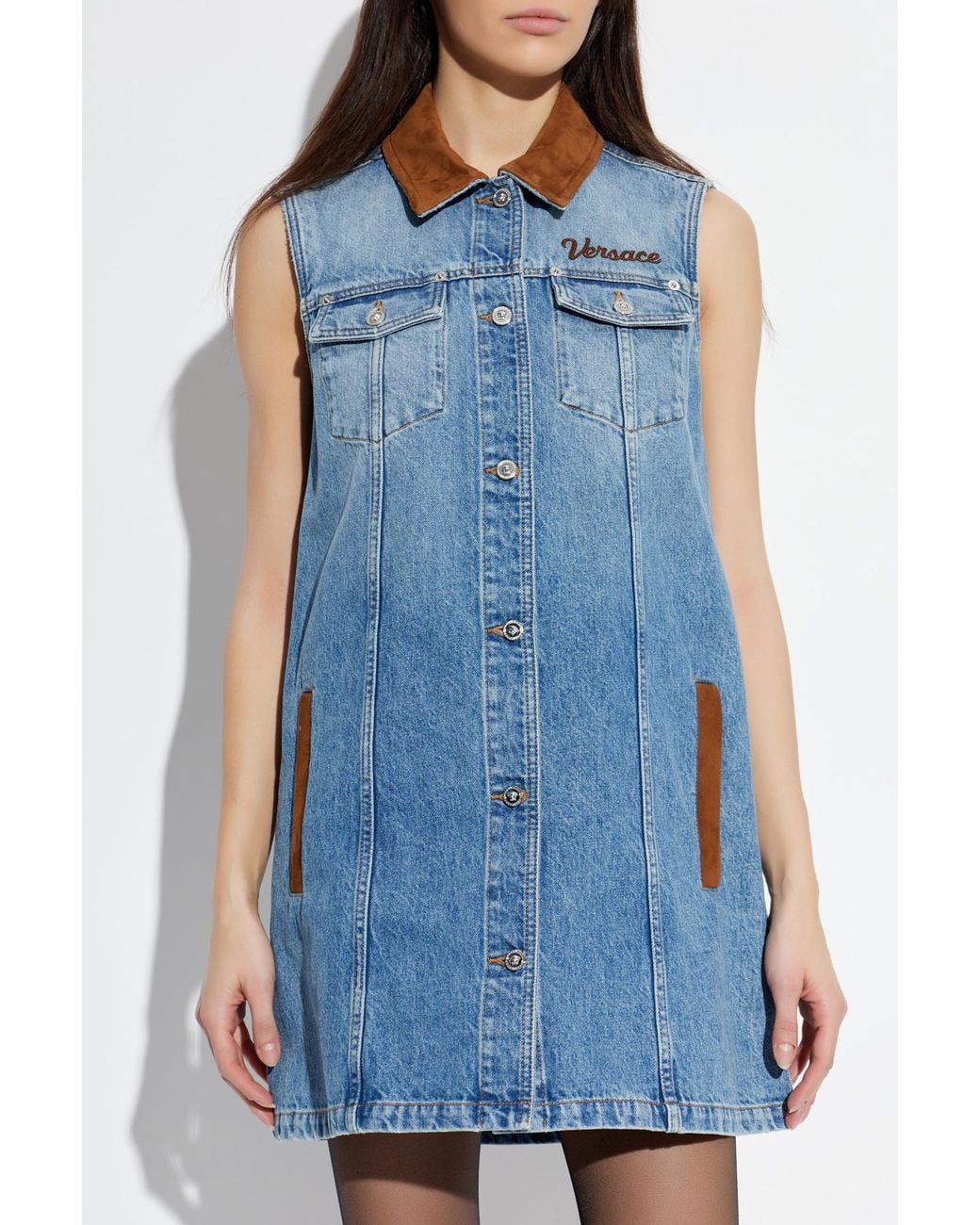 Versace Blue Denim Dress With Pockets