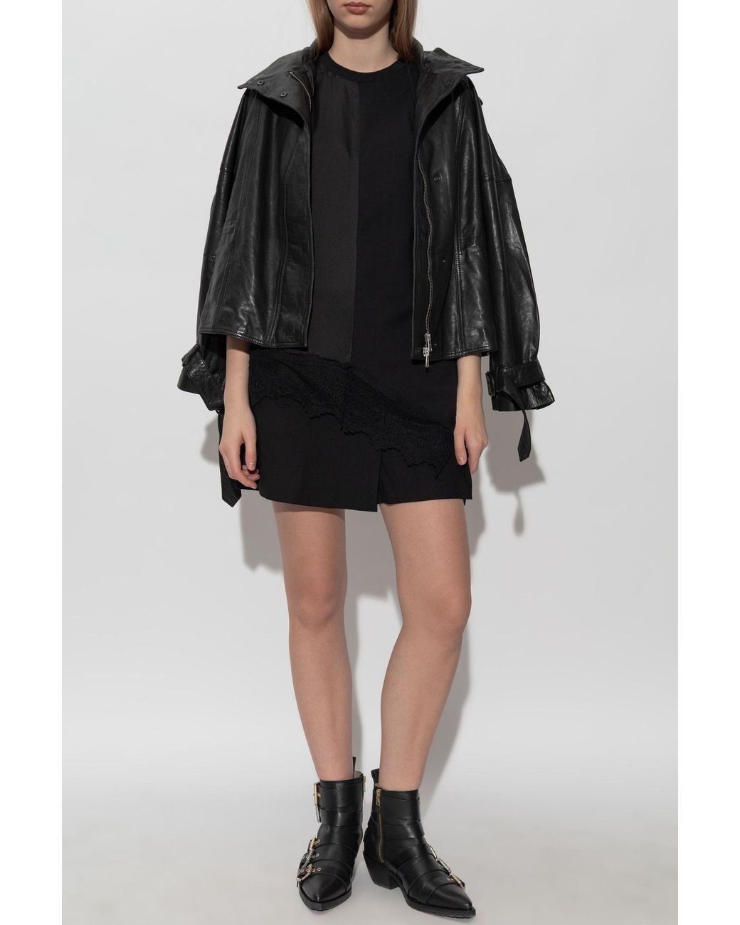 AllSaints Black T-Shirt With Lace Trim 'Lenny'