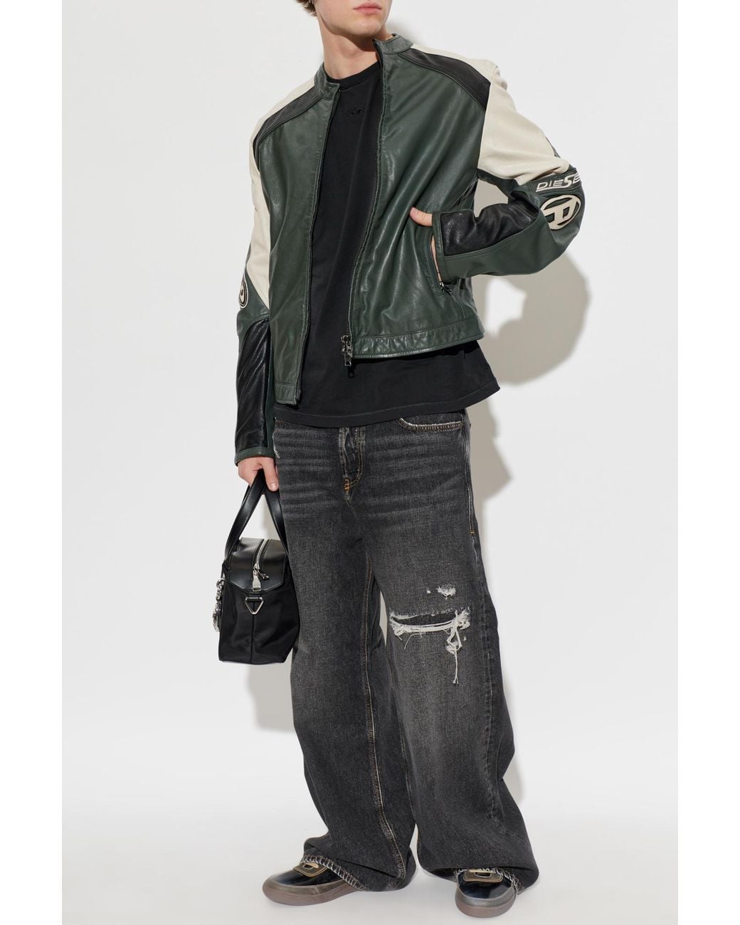 DIESEL Green Leather Jacket 'L-Ahti' for men