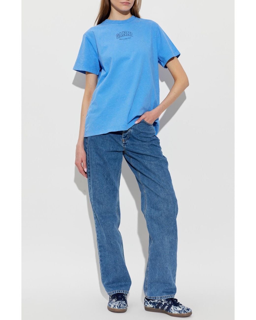 Ganni Blue T-Shirt With Logo