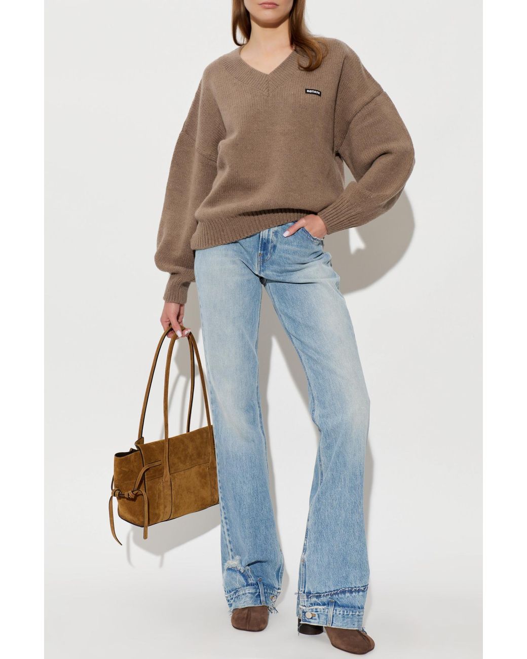ROTATE BIRGER CHRISTENSEN Natural Sweater With Logo Patch