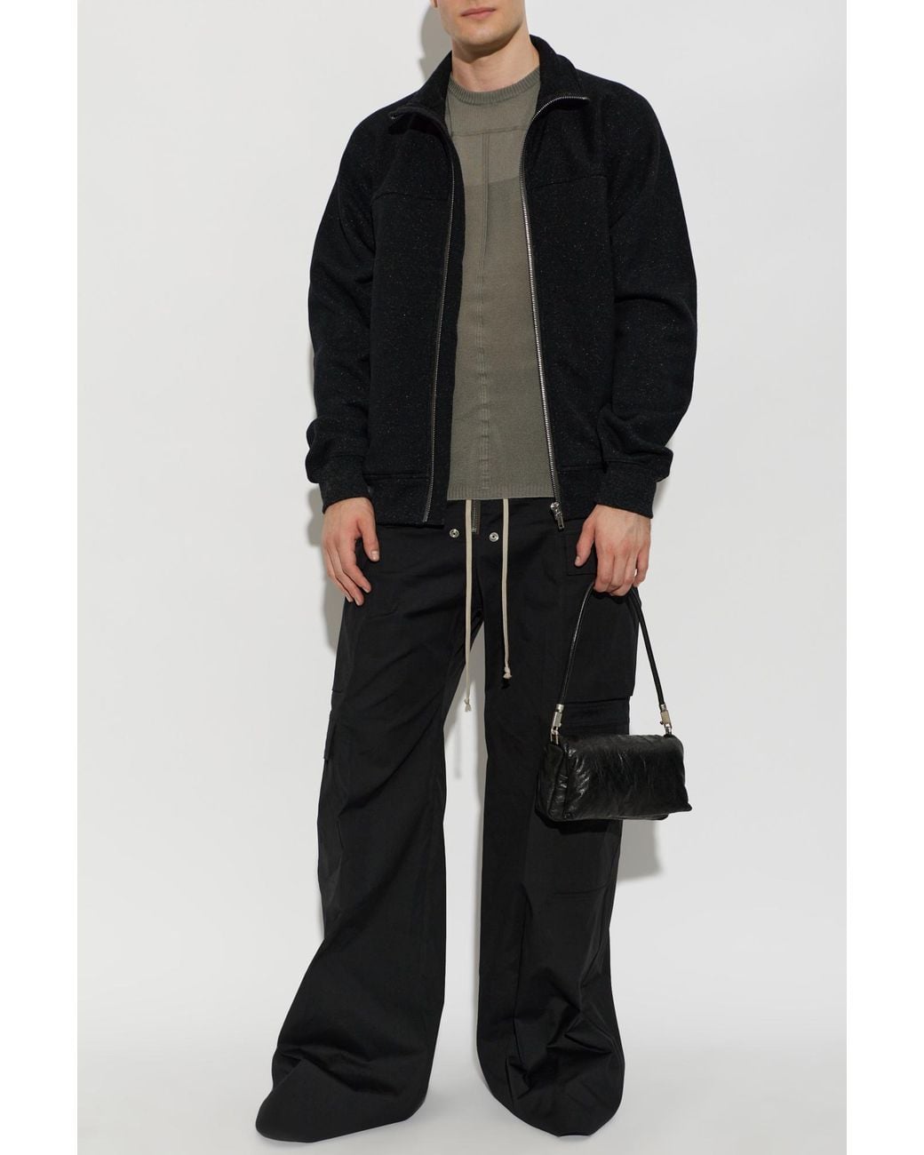 Rick Owens Black Sweatshirt With A Stand-Up Collar for men
