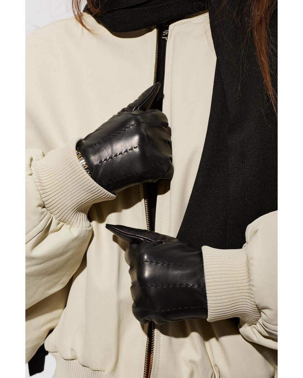 Moschino Black Leather Gloves With Logo