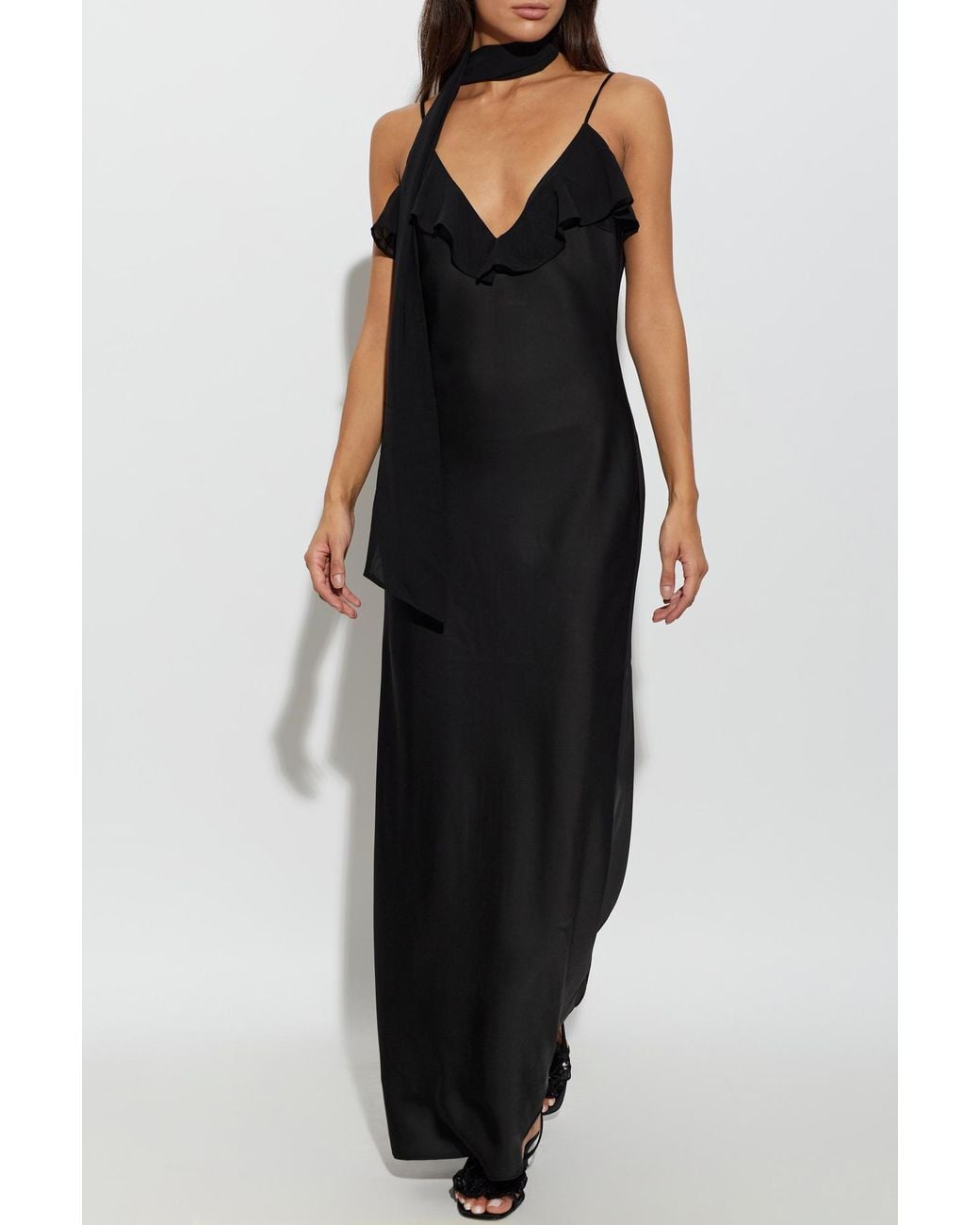 ROTATE BIRGER CHRISTENSEN Black Satin Dress With Shawl