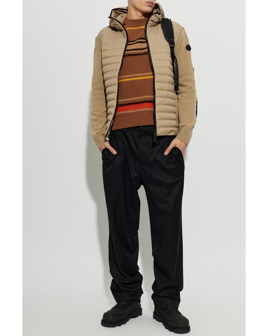 Moncler Natural Quilted-Front Cardigan for men