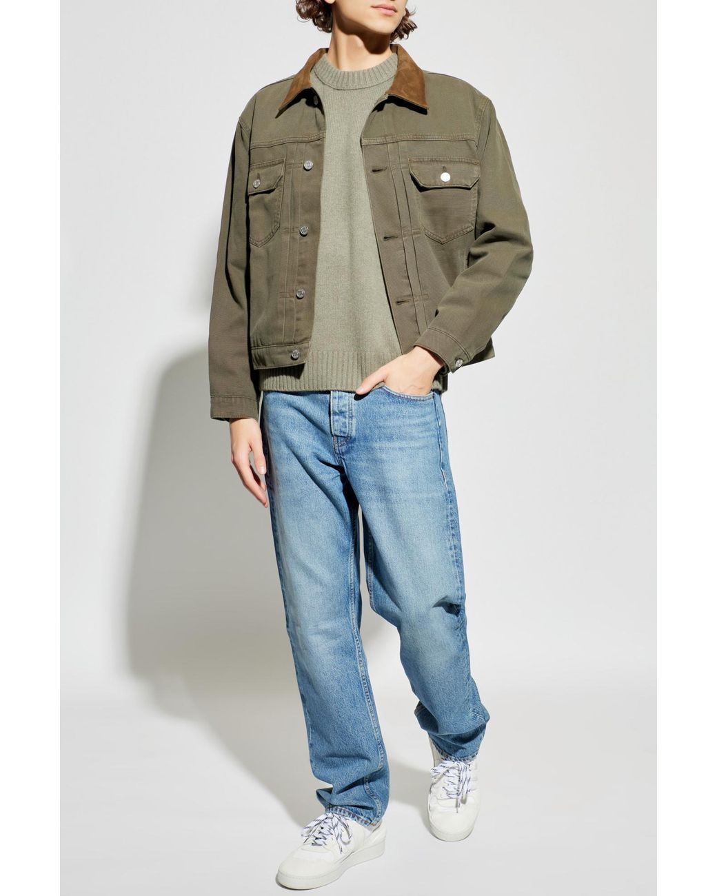 FRAME Green Cashmere Sweater With A Crew Neck for men