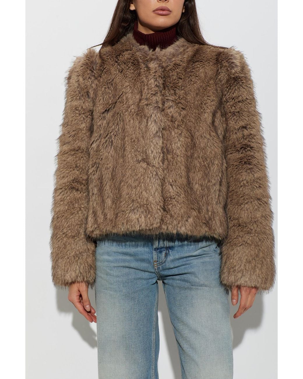 Stand Studio Brown 'Sadie Cropped' Faux Fur Jacket