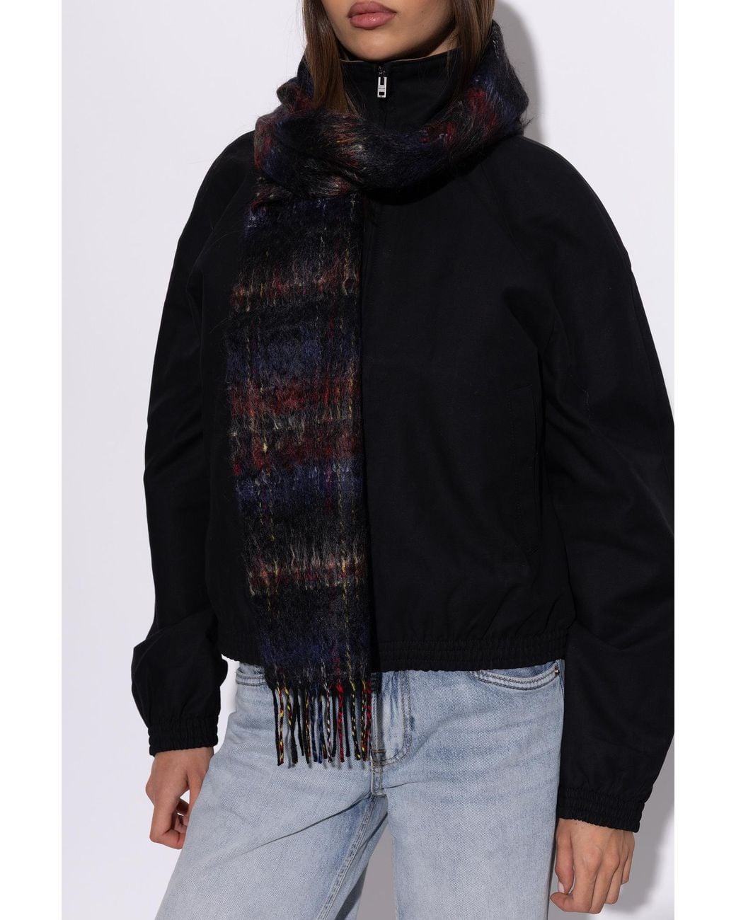 Acne Black Plaid Wool Scarf