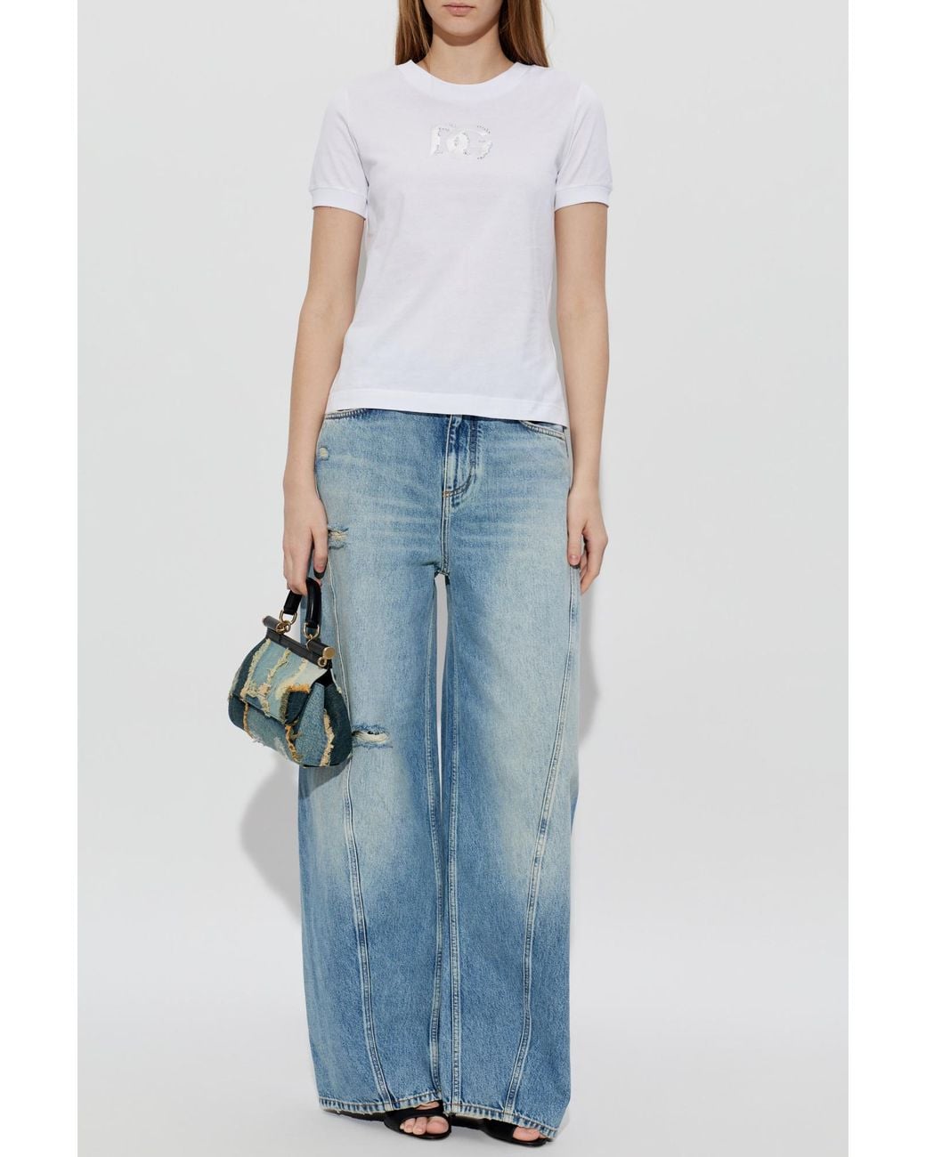 Dolce & Gabbana White T-Shirt With A Shimmering Logo