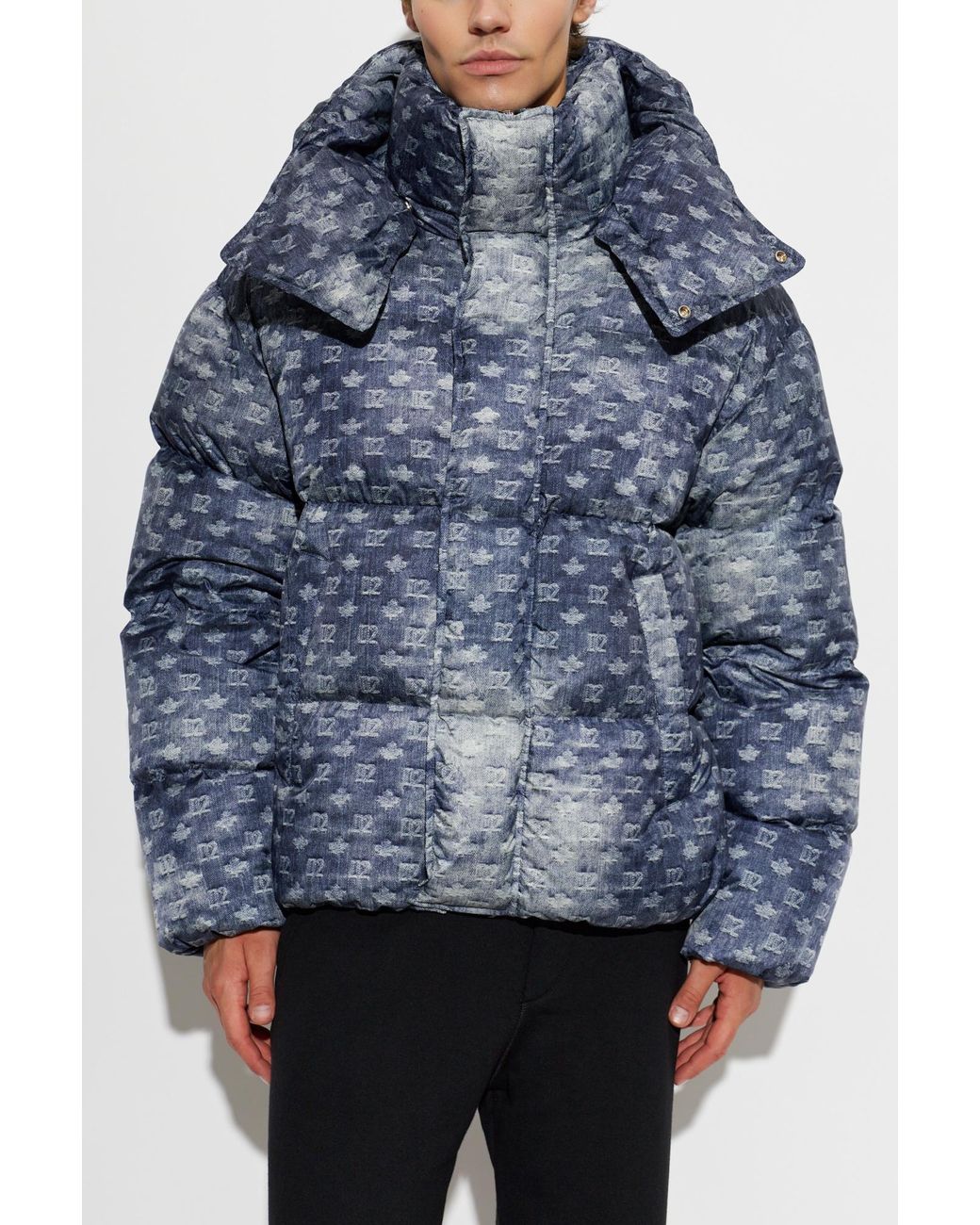 DSquared² Blue Puffer Jacket With Monogram for men
