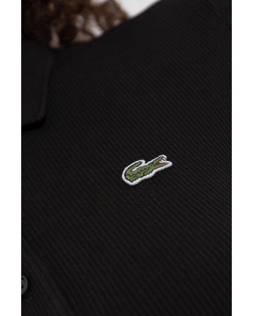 Lacoste Black Ribbed Polo With Logo Patch