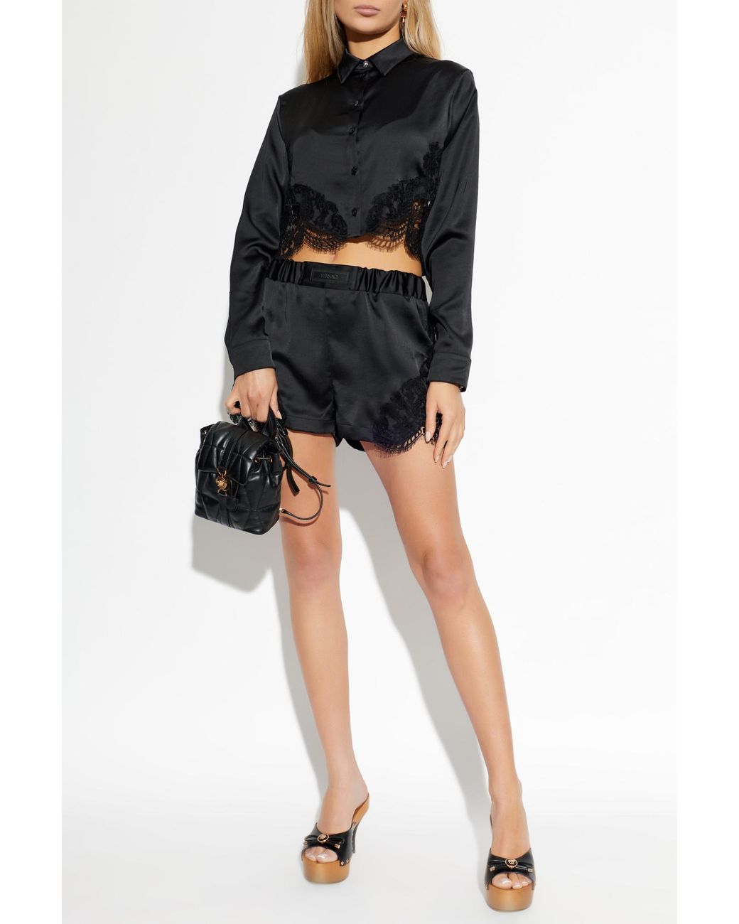 Versace Black Shirt With Lace Inserts