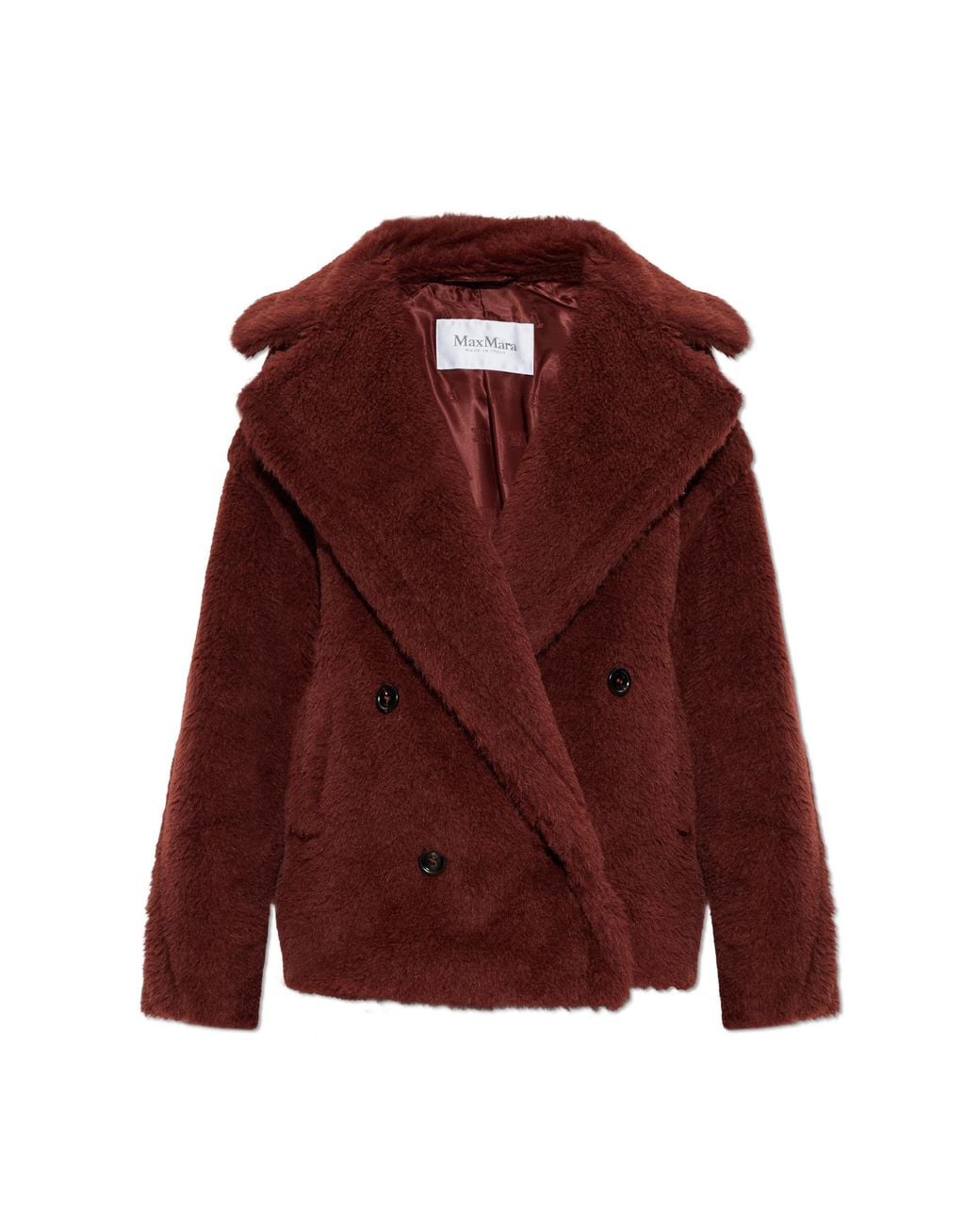 Max Mara Red 'Alcuno' Faux Fur Coat