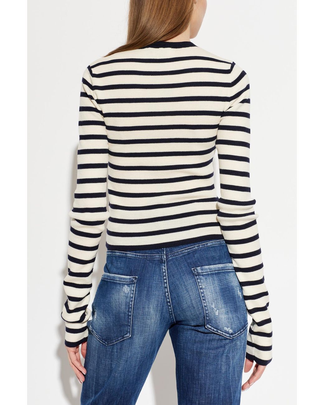 DSquared² White Wool Sweater With Striped Pattern
