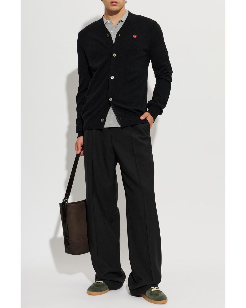 COMME DES GARÇONS PLAY Black Wool Cardigan With Logo Patch for men