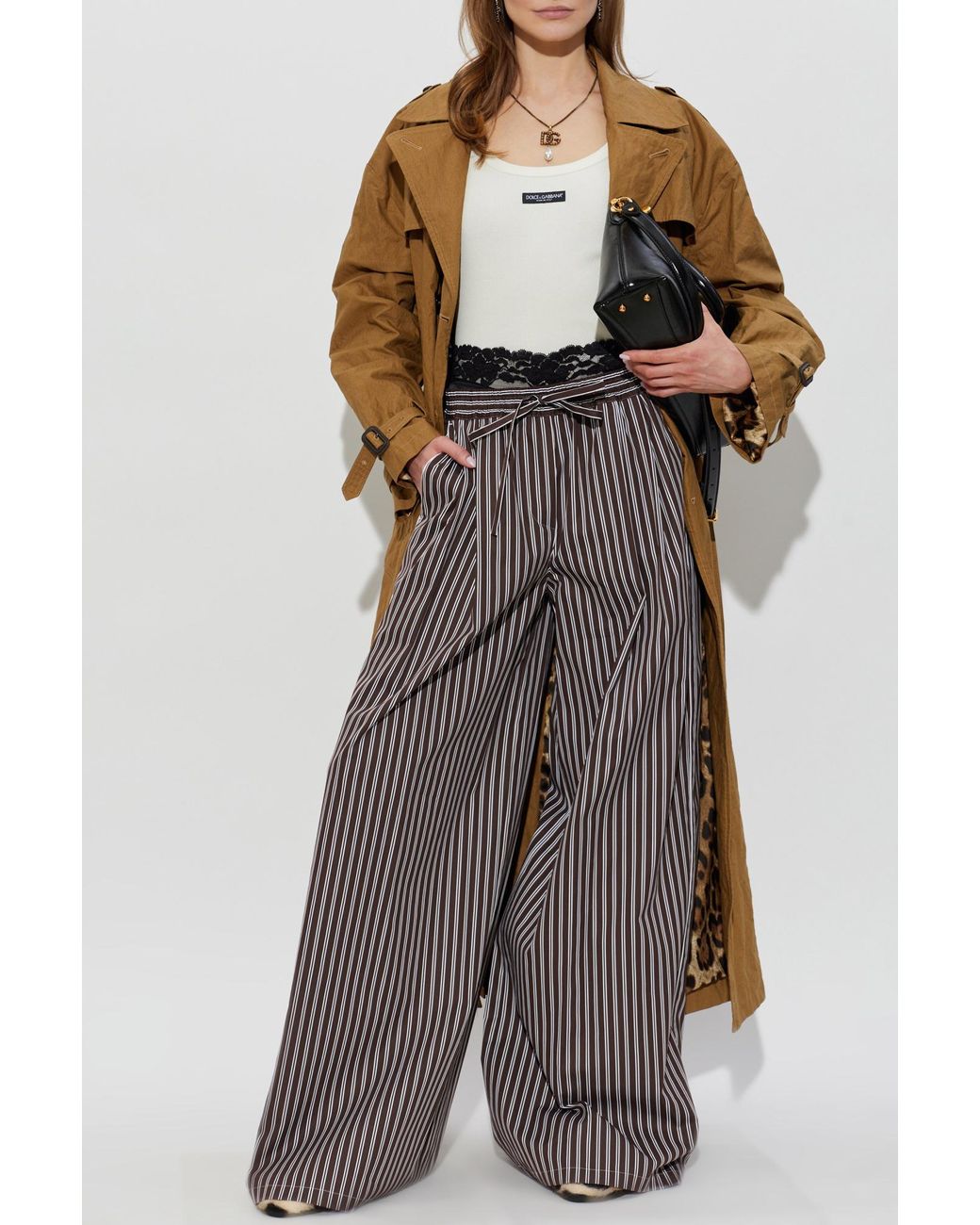 Dolce & Gabbana Brown Striped Pattern Trousers