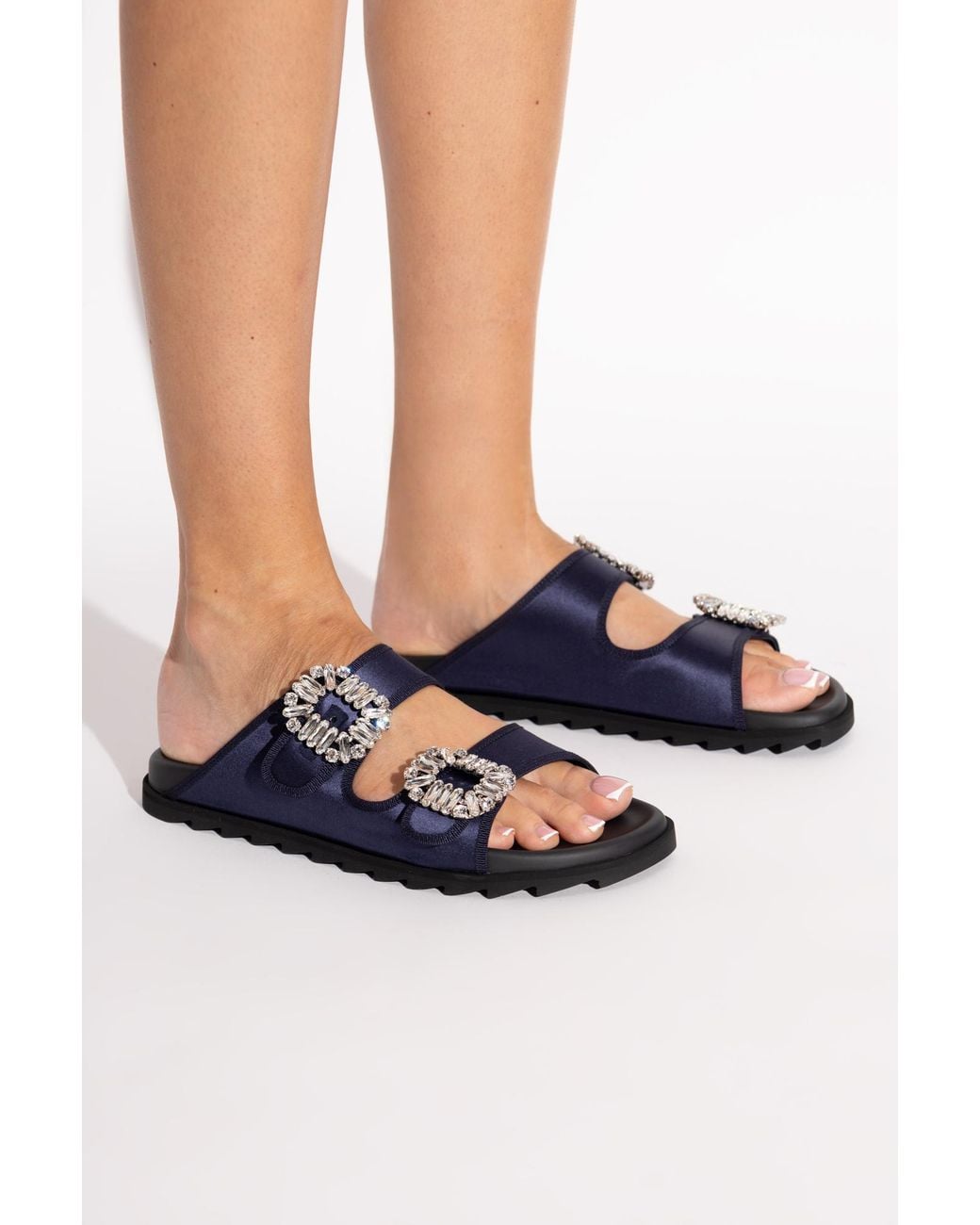 Roger Vivier Blue Slidy "Viv" Slides
