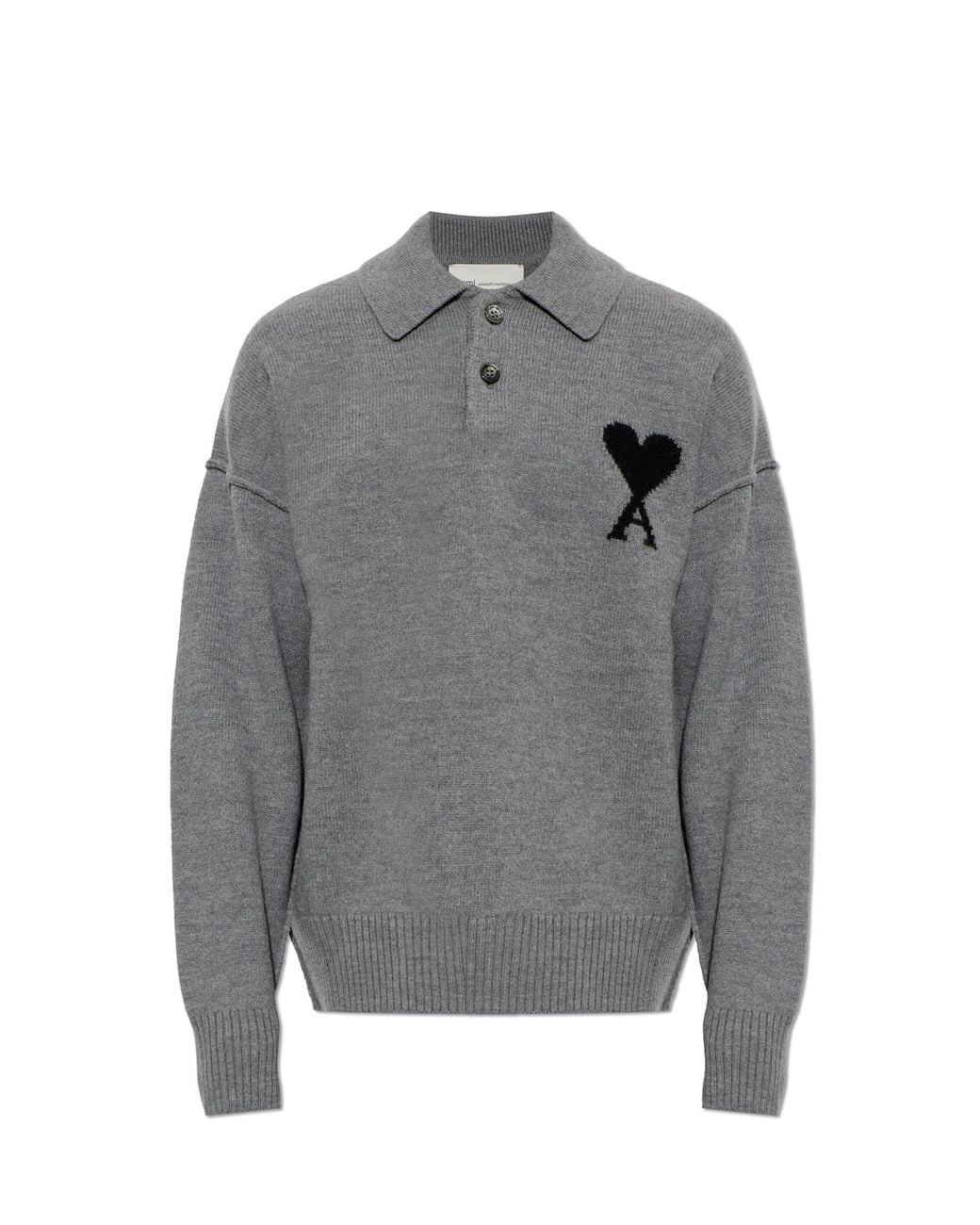 AMI Gray Wool Polo With Logo for men