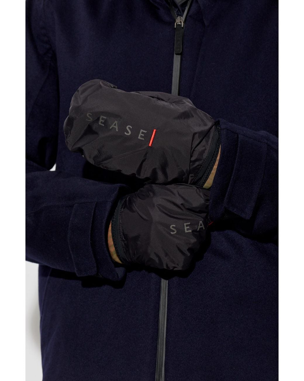 Sease Black Heated Mittens With Logo for men