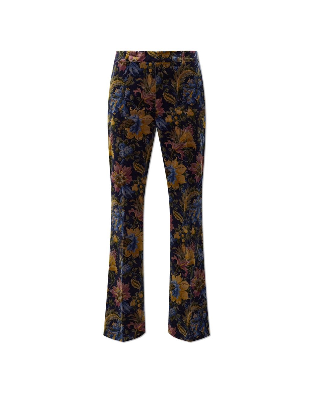 Etro Black Velvet Trousers With A Floral Motif