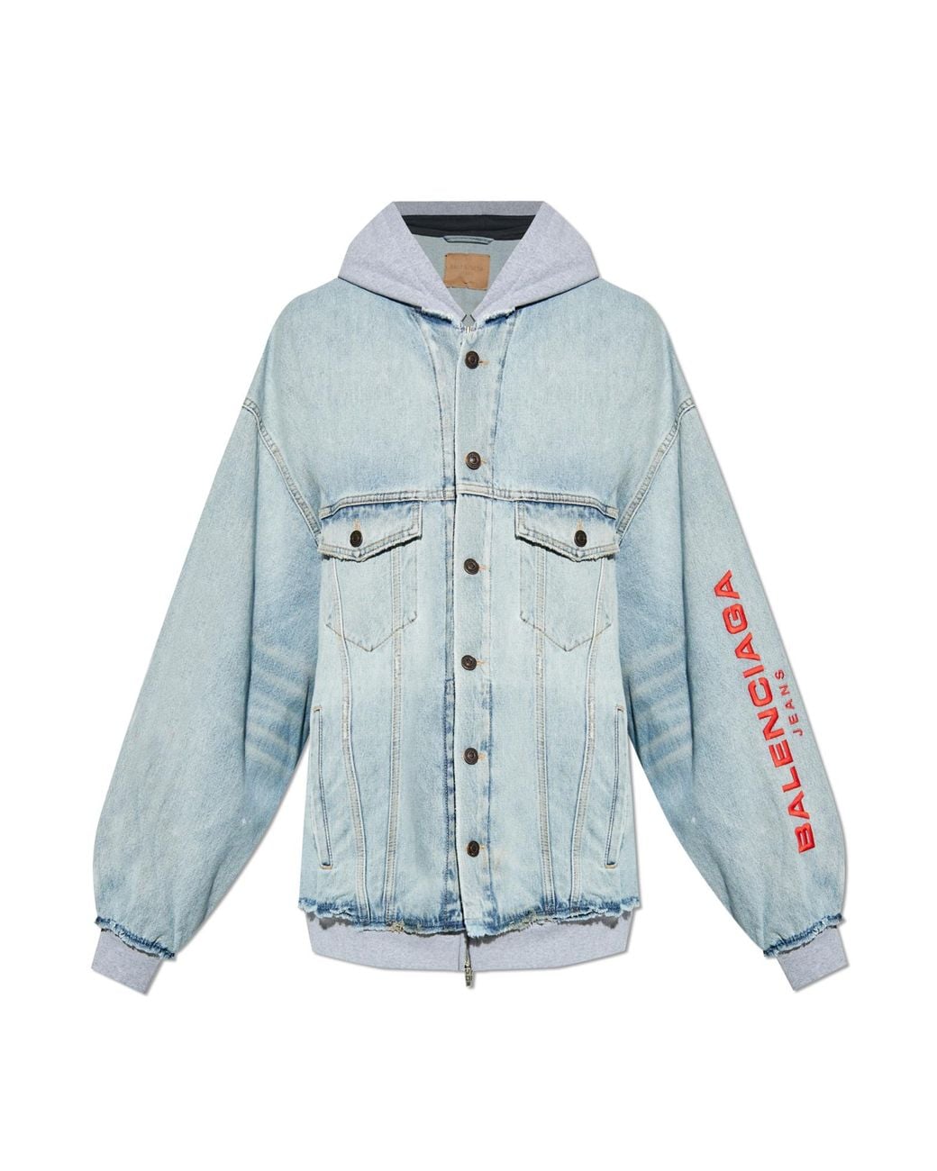 Balenciaga Blue Denim Jacket With Hood for men