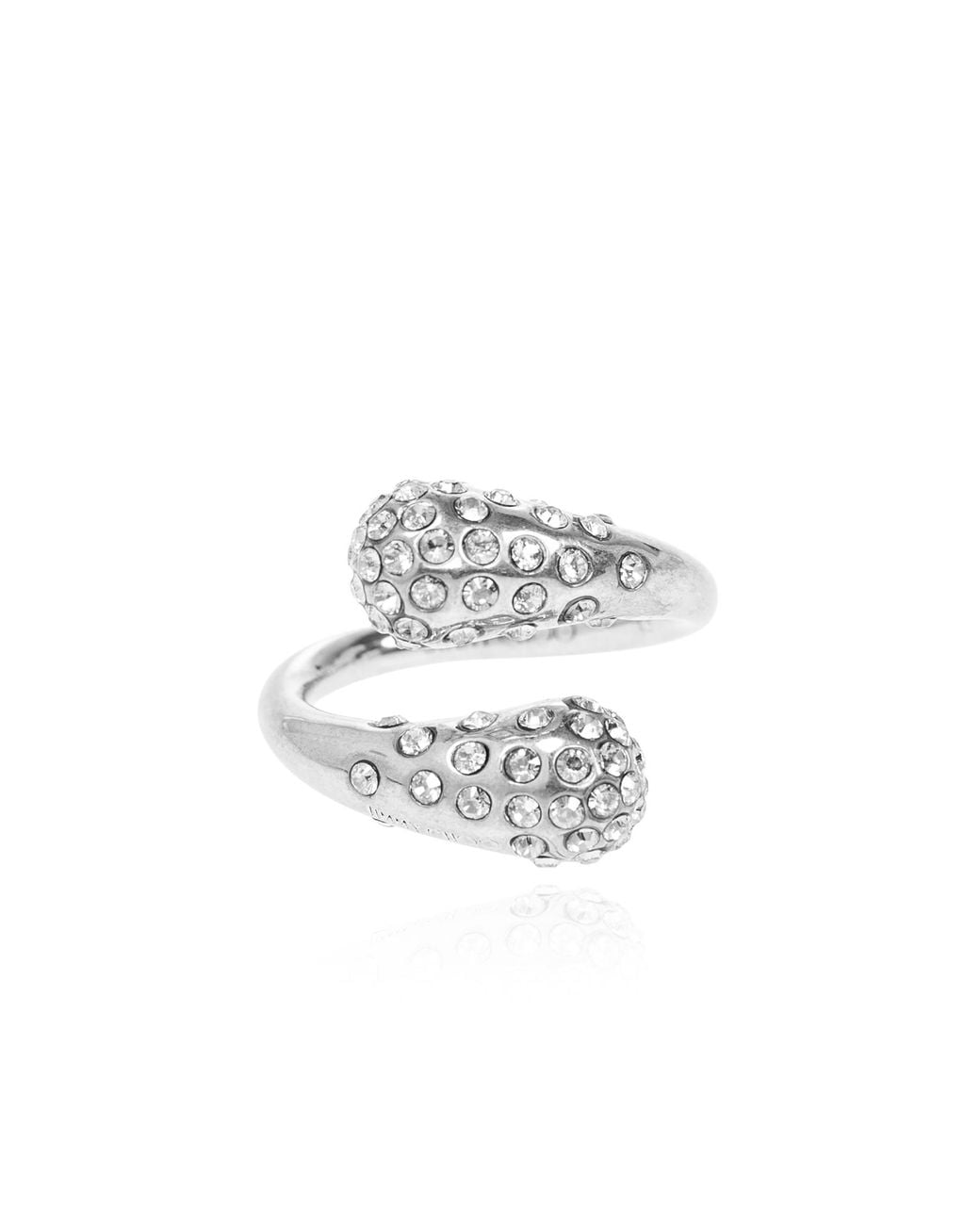 Jimmy Choo White Brass Ring With Crystals