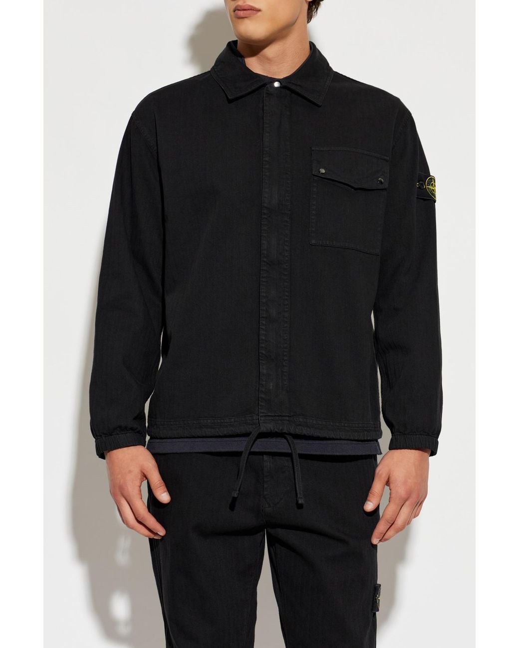 Stone Island Black Jacket With Logo Patch for men