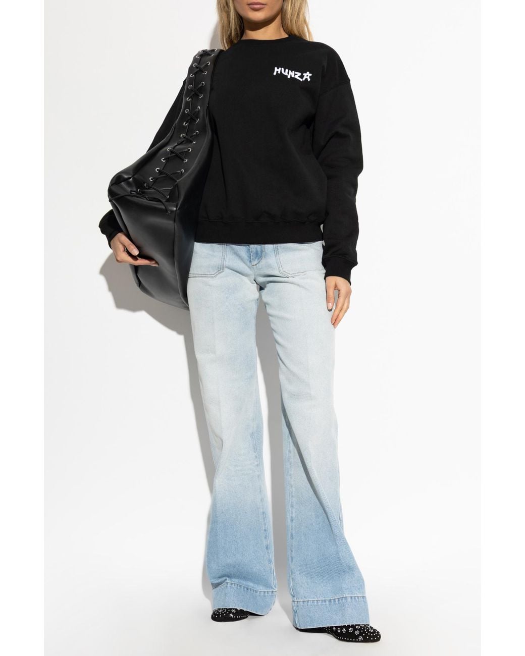 Hunza G Black Sweatshirt With Embroidered Logo