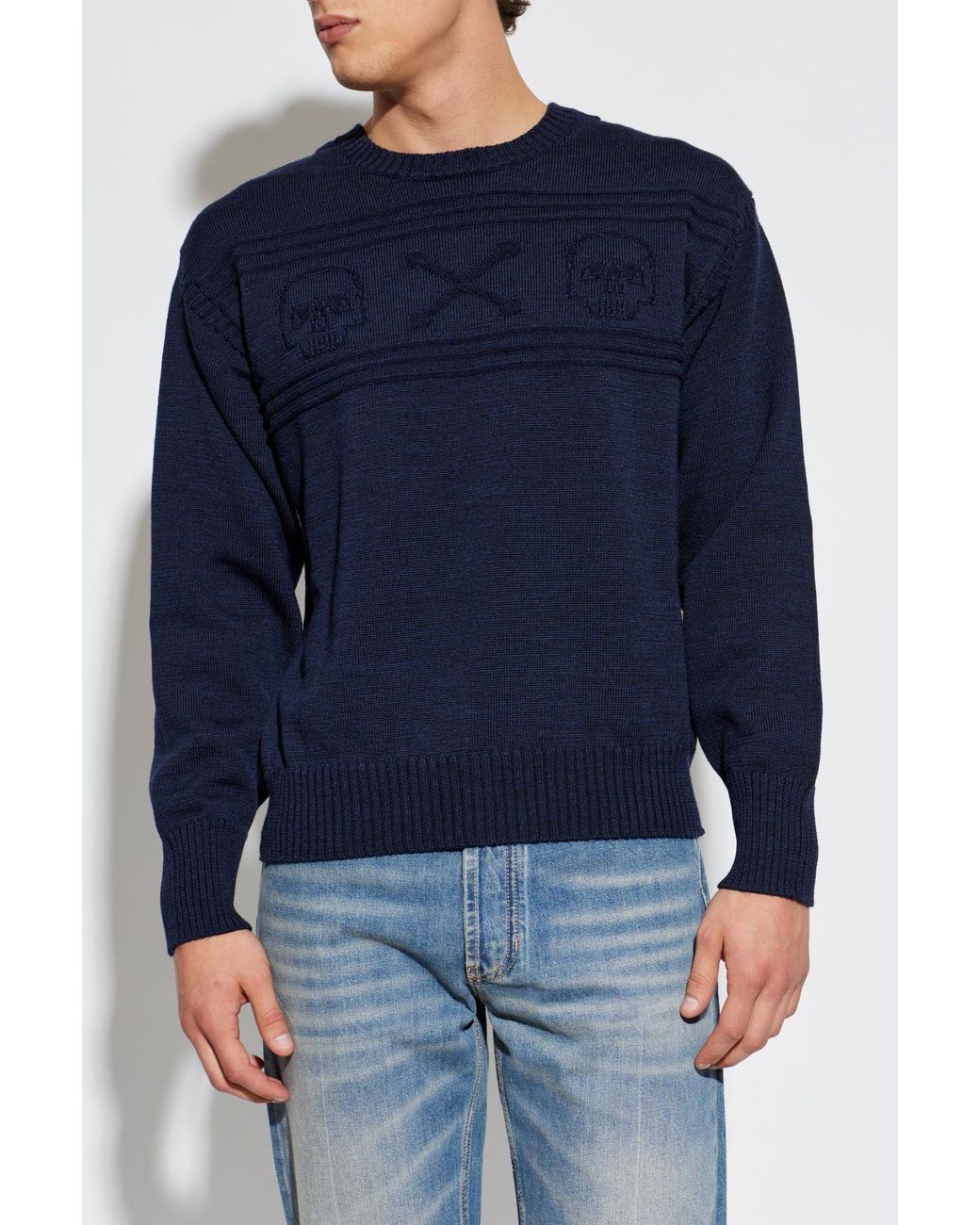 McQueen Blue Wool Sweater With A Crew Neckline for men