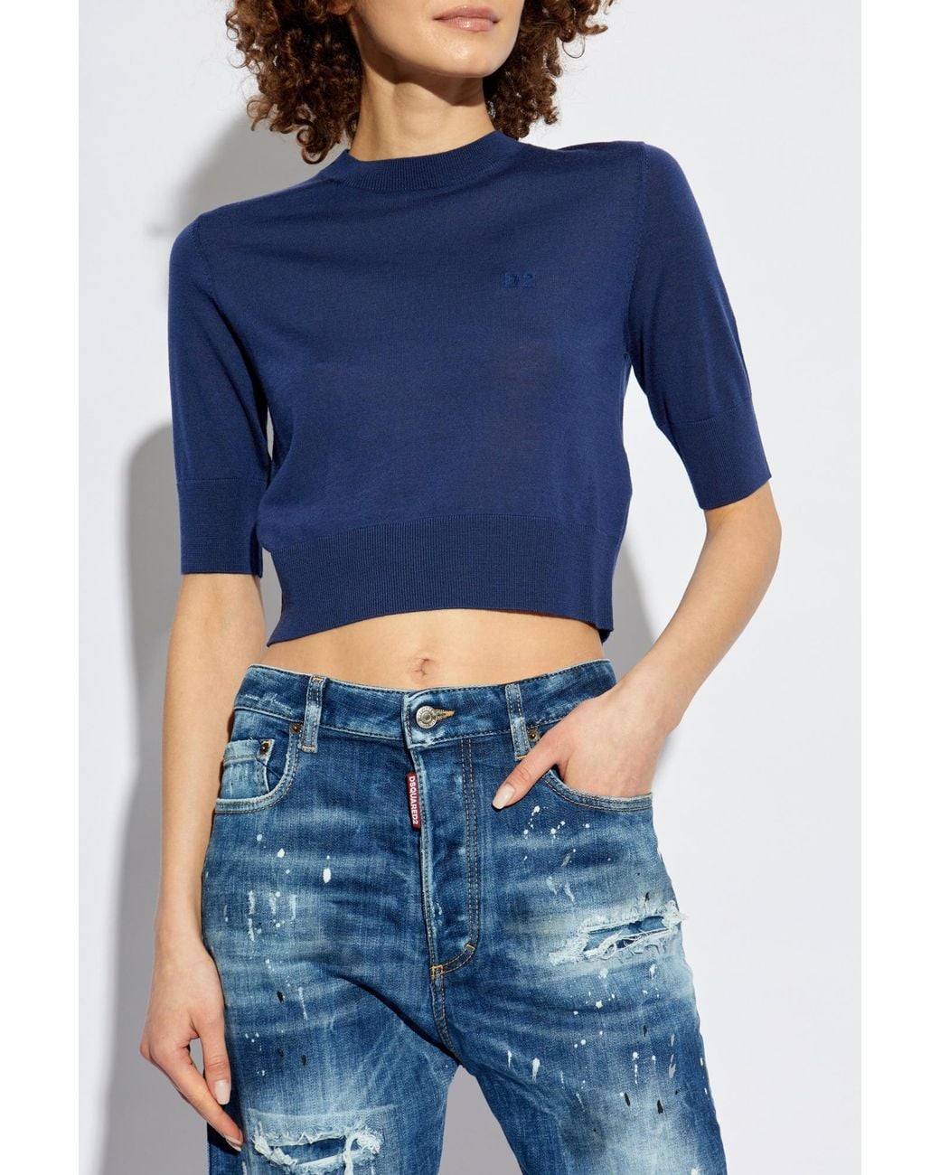 DSquared² Blue Wool Top With Embroidered Logo