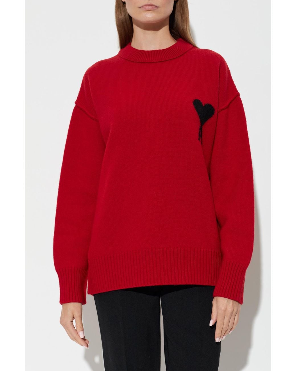 AMI Red Wool Sweater With A Crew Neck