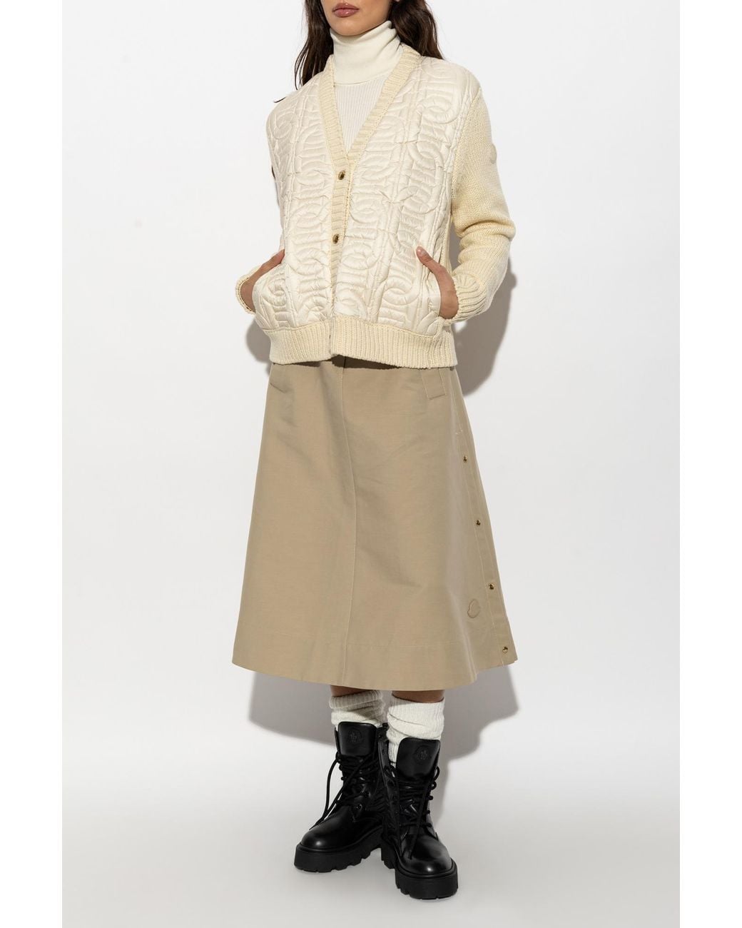 Moncler Natural Cardigan With Quilted Front