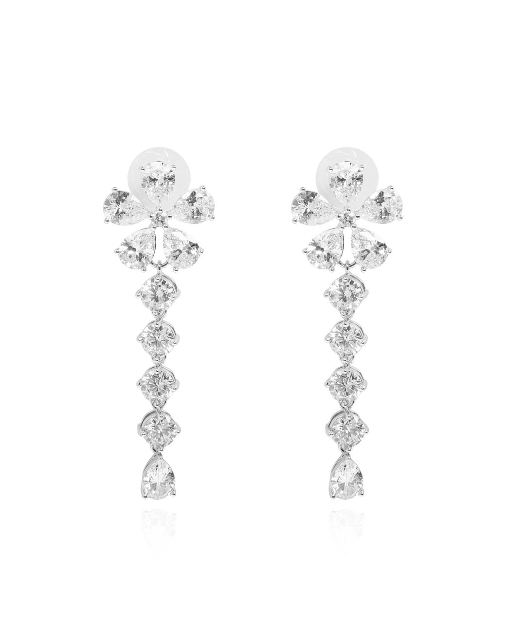 Self-Portrait White Long Earrings With Shimmering Crystals