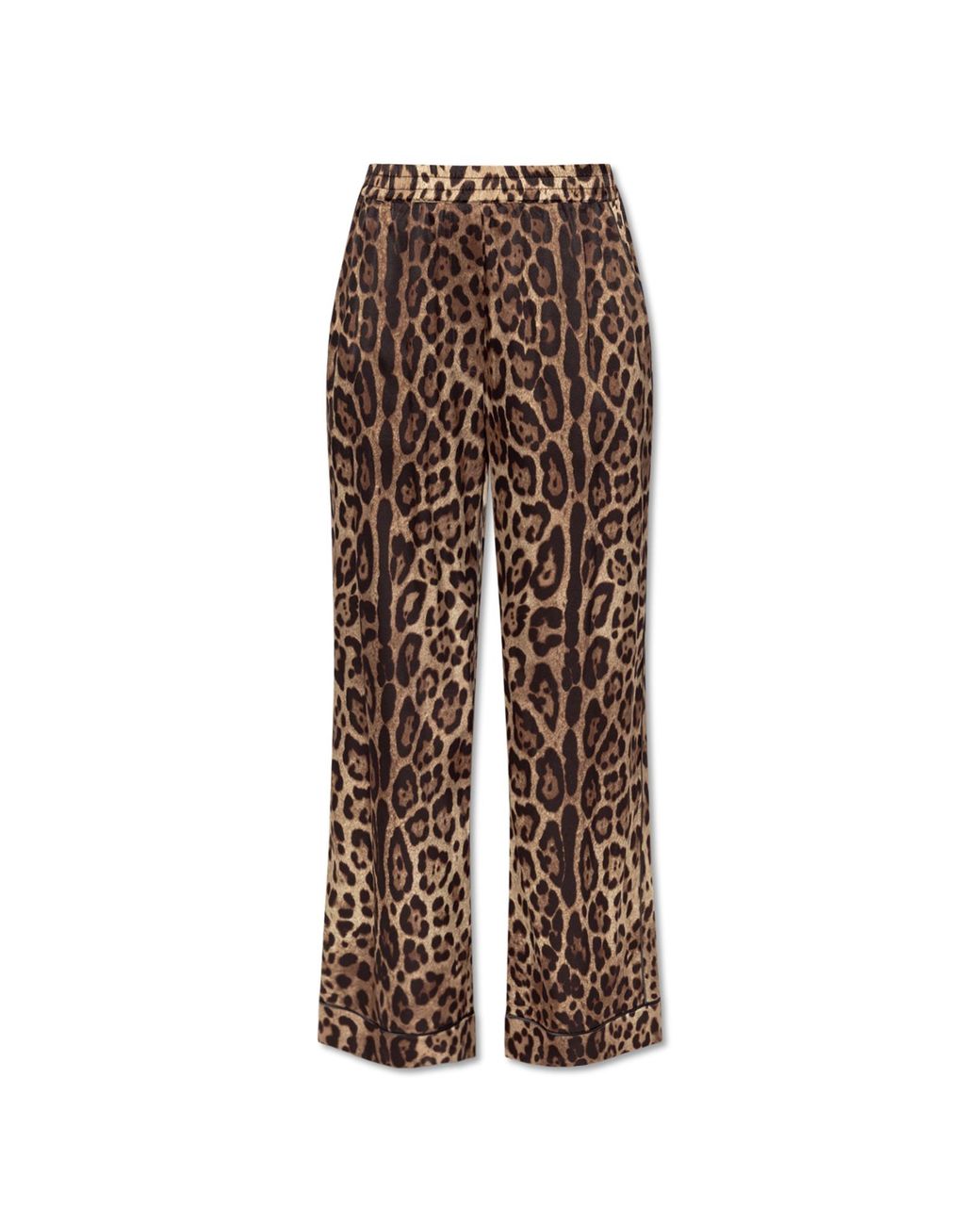Dolce & Gabbana Brown Silk Trousers With Animal Motif