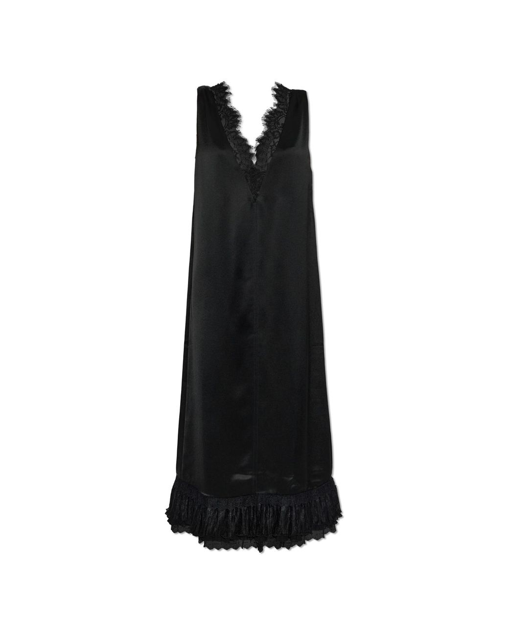 Ganni Black Satin Dress With Lace Inserts