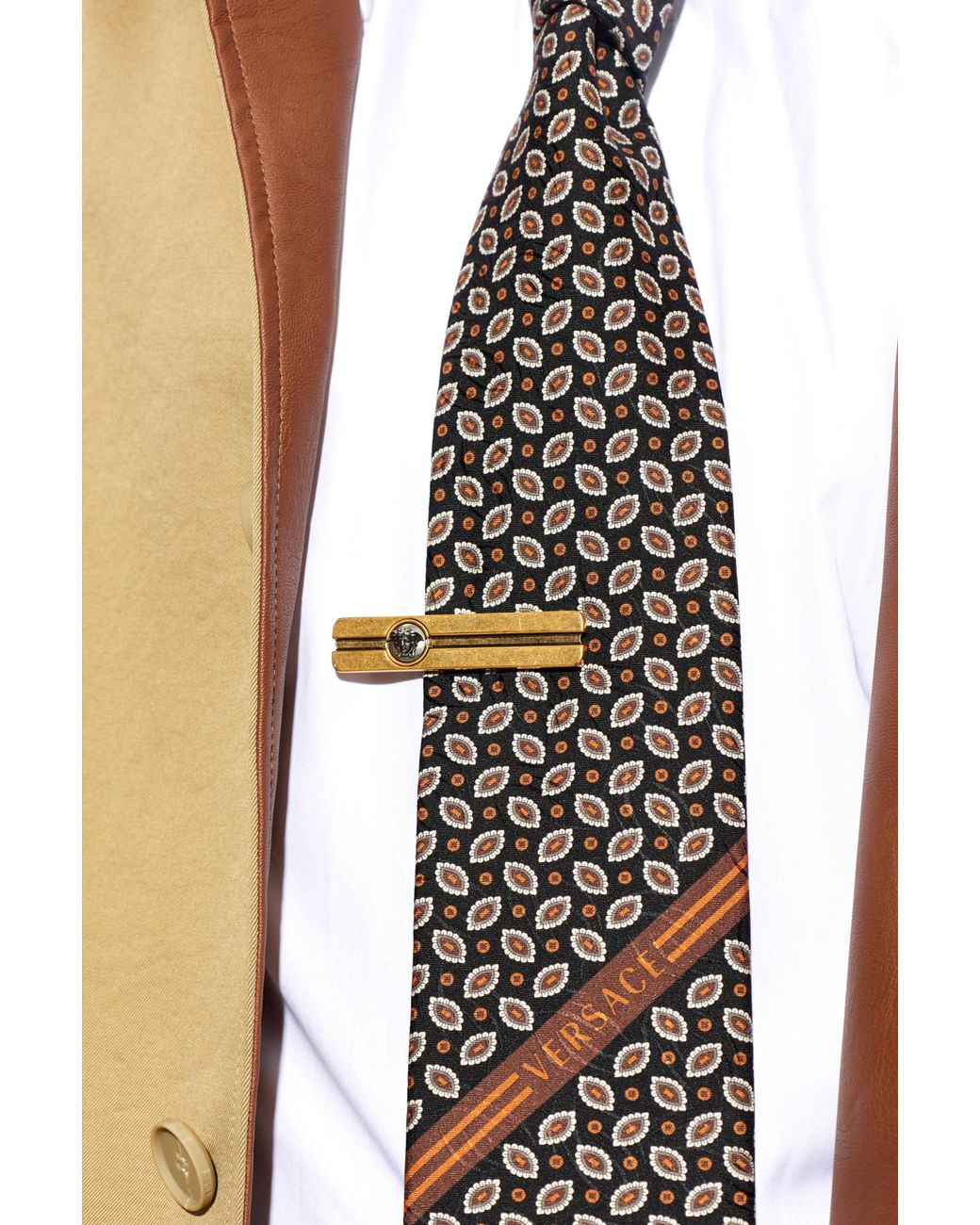 Versace Metallic Brass Tie Clip for men