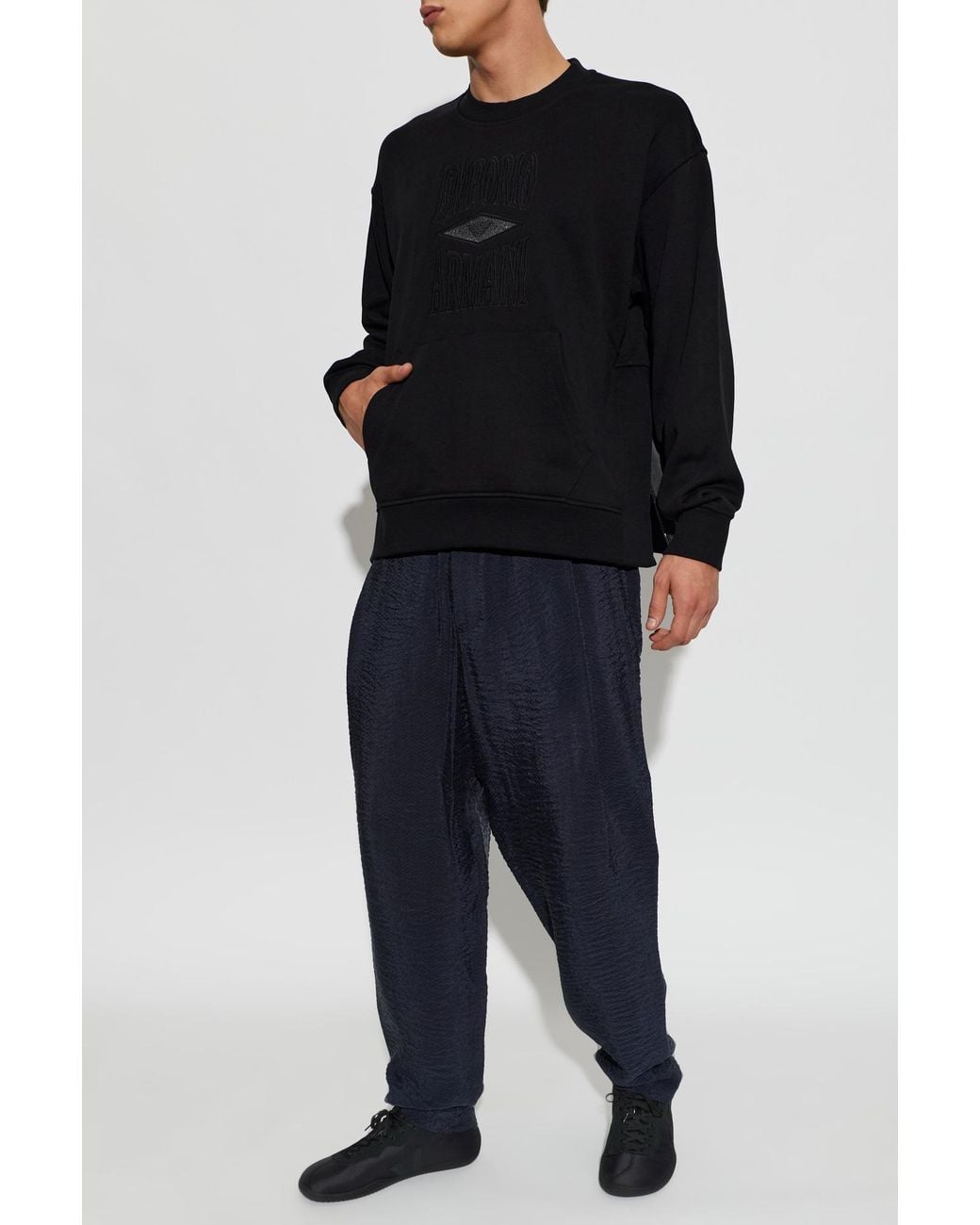 Emporio Armani Black Sweatshirt With Embroidered Logo for men
