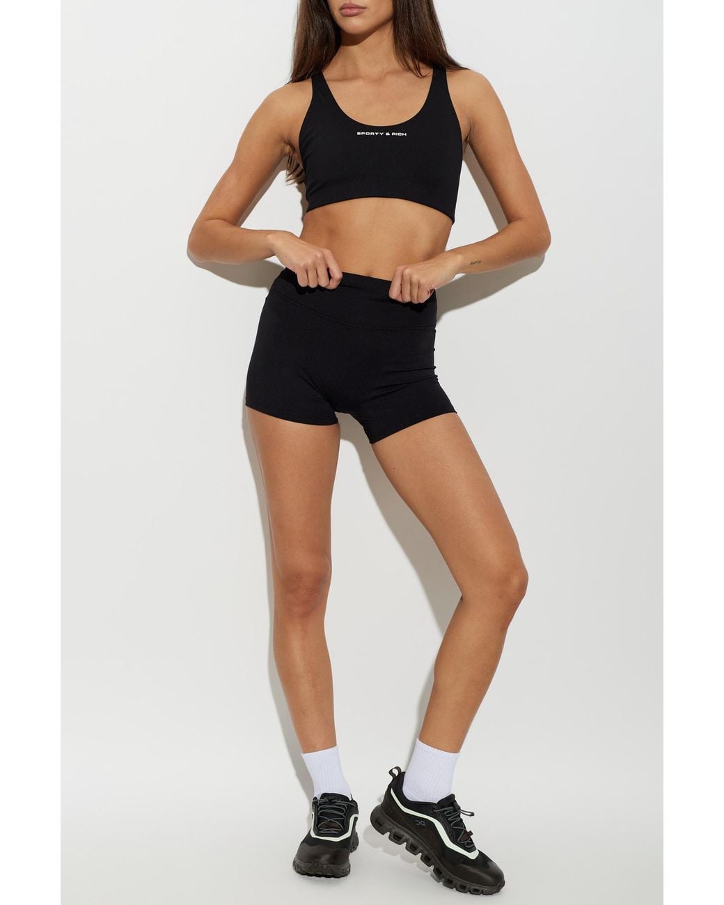 Sporty & Rich Black Short Leggings From 'The Essentials' Collection