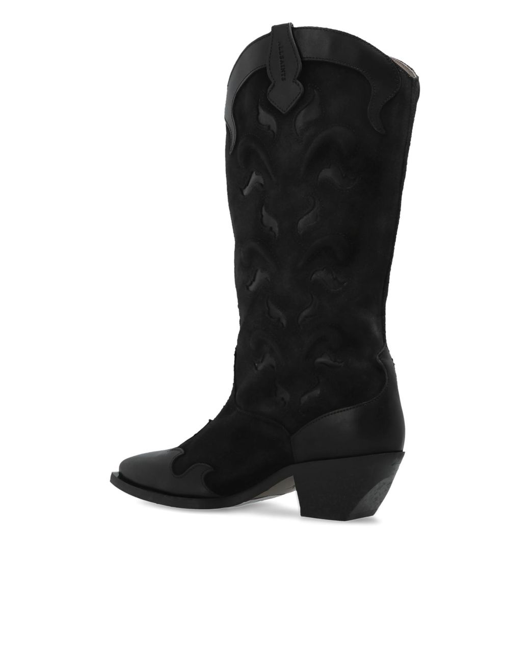 AllSaints Black Suede Heeled Ankle Boots "Dolly"
