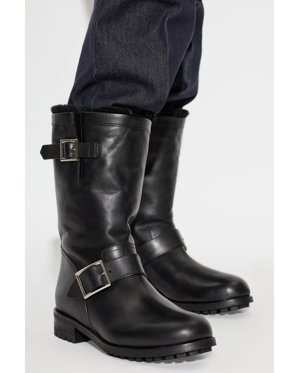 Jimmy Choo Black 'Biker Mid' Leather Boots